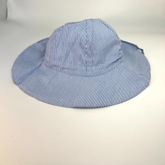 Light Blue/White Striped Toddler Sun Hat Adjustable Sz. 52 (2-4 yrs.) Ties Brim - Picture 2 of 4